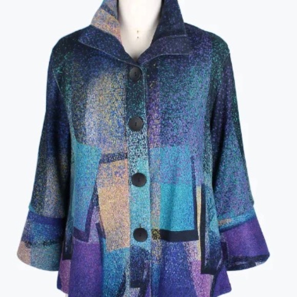 Damee Grainy Frame Jacket Purple Blue Black Gold. SZ Med. Poly/Spandex Gorgeous - Picture 3 of 5